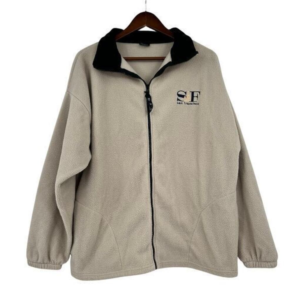 Vintage San Francisco California Fleece full Zipper Jacket tan Brown unisex XL